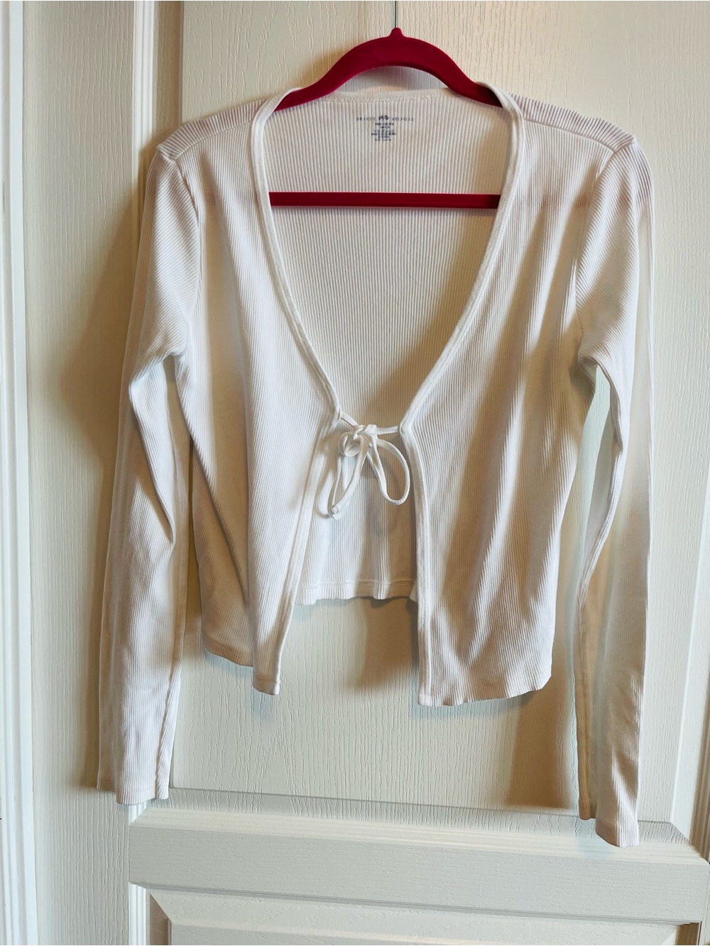 Brandy Melville Greta Tie Front Long Sleeve White Top